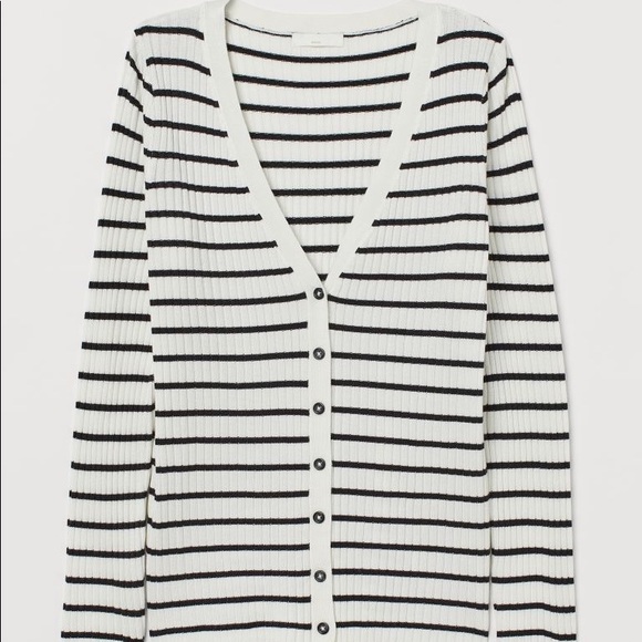H&M Rib knit cardigan white/black - Picture 1 of 5